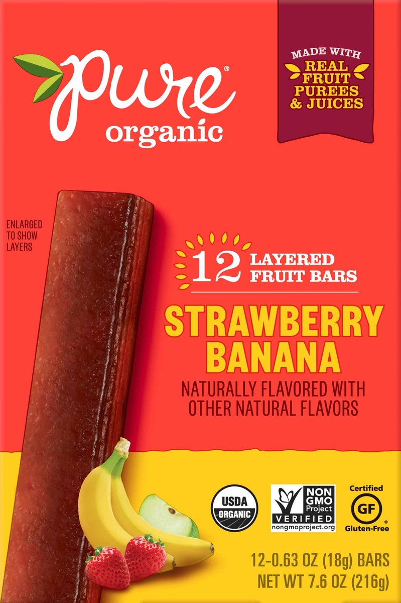 slide 8 of 10, Pure Organic Strawberry Banana Layered Fruit Bars, 7.6 oz