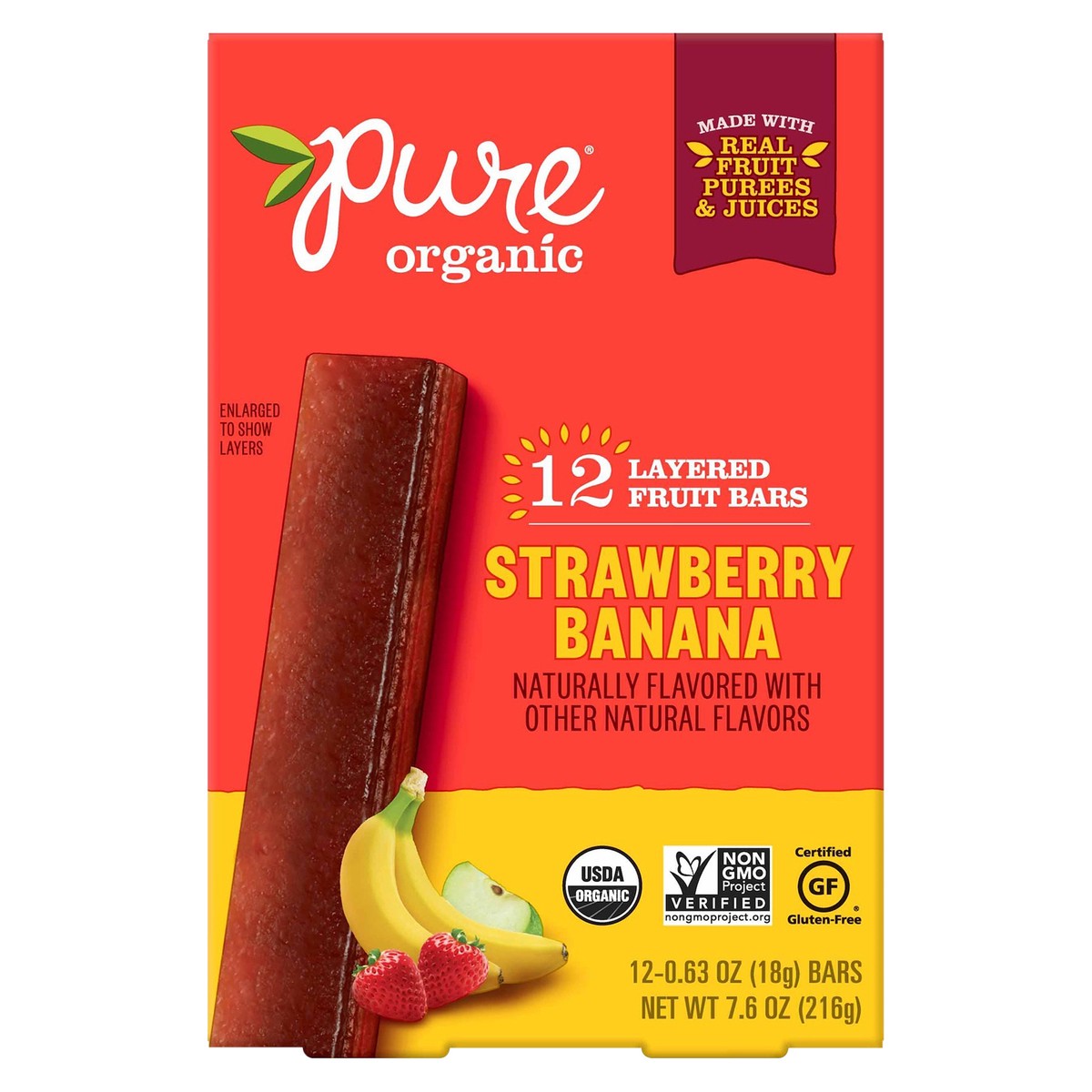 slide 10 of 10, Pure Organic Strawberry Banana Layered Fruit Bars, 7.6 oz