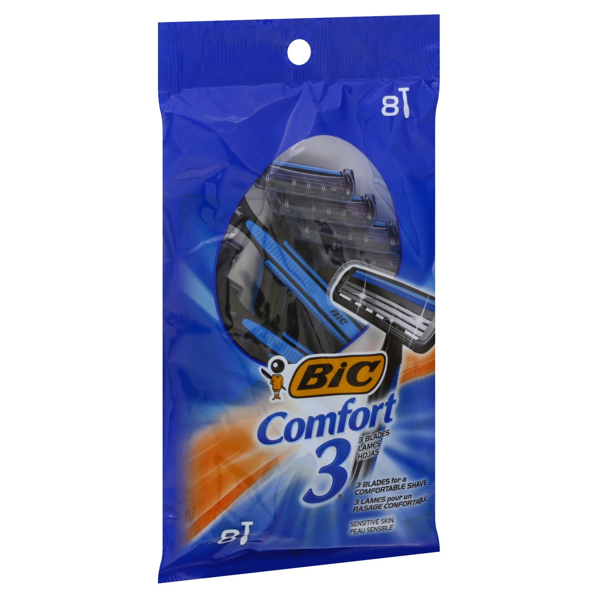 slide 3 of 9, Bic Comfort 3 Sensitive Skin Triple Blade Shavers For Men, 8 ct
