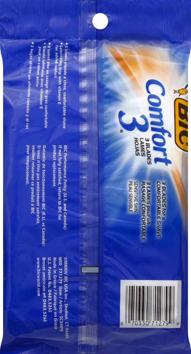 slide 8 of 9, Bic Comfort 3 Sensitive Skin Triple Blade Shavers For Men, 8 ct