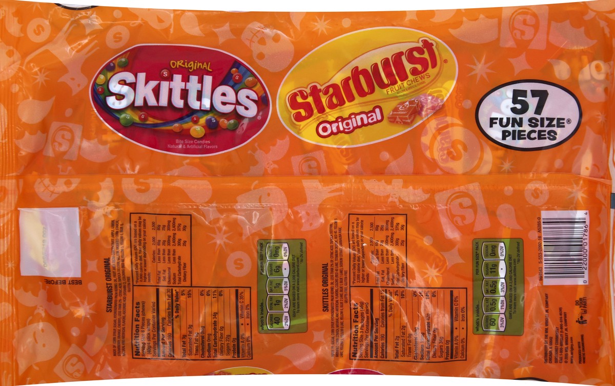 slide 7 of 8, Mixed Skittles and Starburst Original Halloween Candy Bag, 57 Fun Size Pieces, 23.4 ounces, 23.4 oz