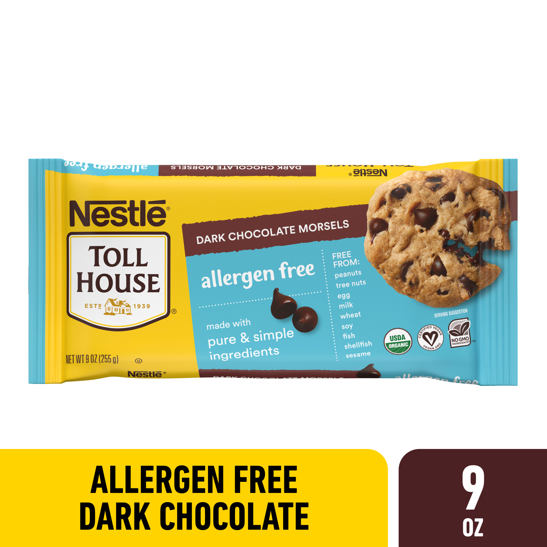 slide 1 of 9, Toll House Organic Allergen Free Dark Chocolate Chips, 9 oz