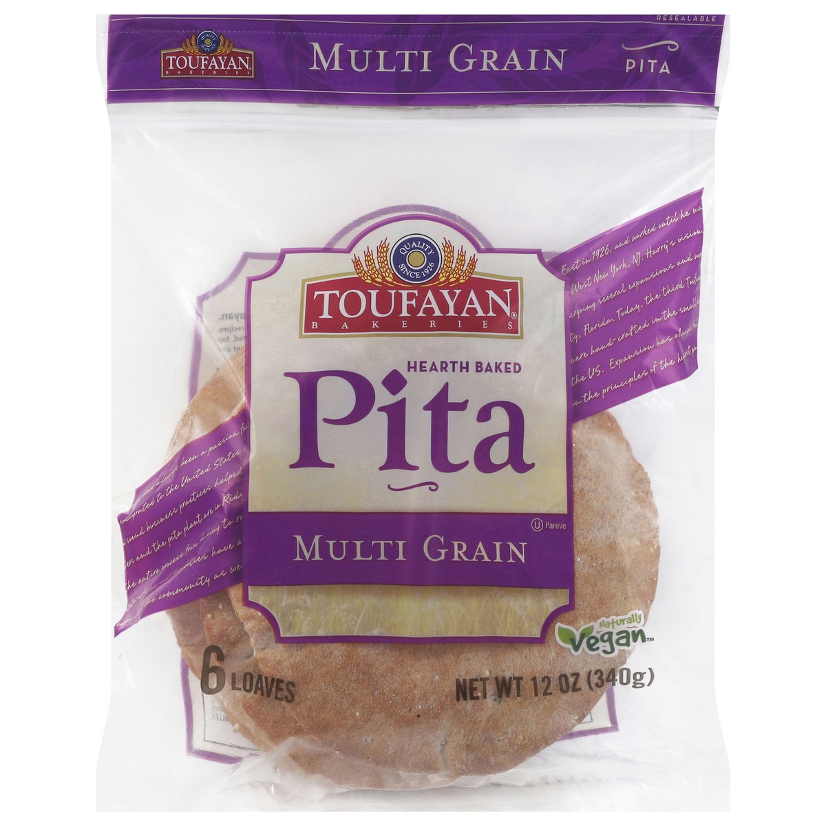 slide 1 of 5, Toufayan Bakeries Hearth Baked Multi Grain Pita 6 ea, 12 oz