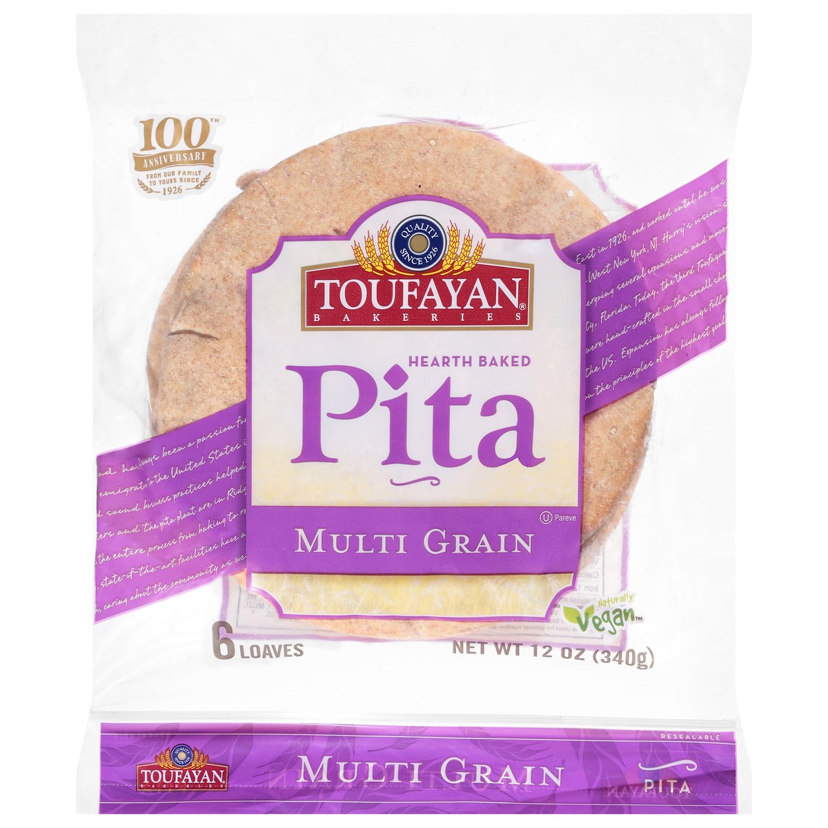 slide 1 of 5, Toufayan Bakeries Hearth Baked Multi Grain Pita 6 ea, 12 oz