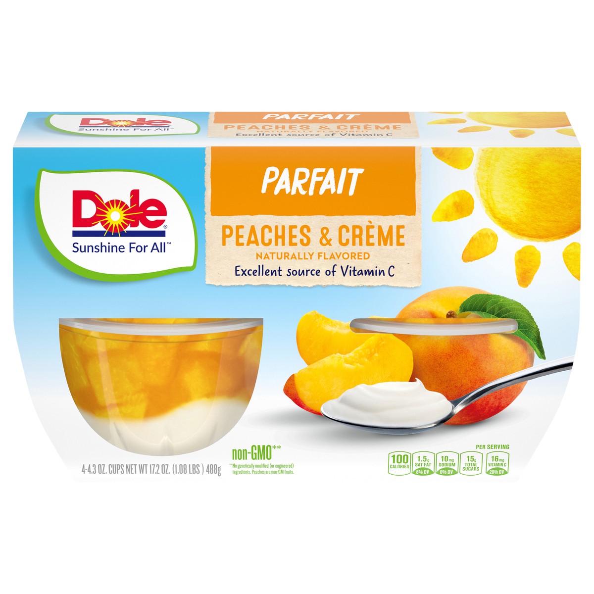 slide 1 of 9, DOLE Fruit Bowls Peaches & Creme Parfait Cups, 4 ct; 4 oz