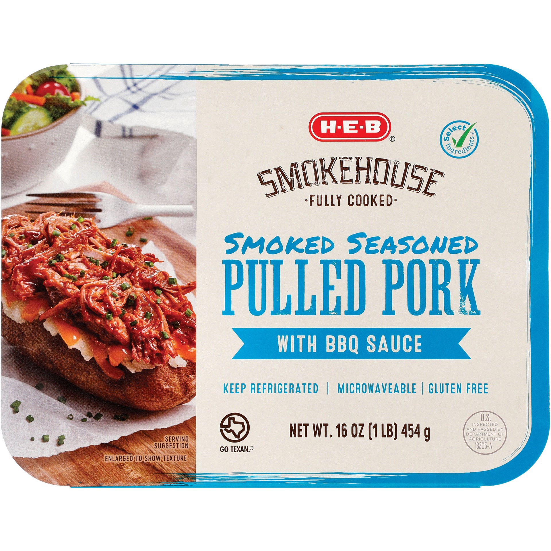 slide 1 of 1, H-E-B Fully Cooked Pulled Pork with BBQ Sauce - Smoked Seasoned, 16 oz