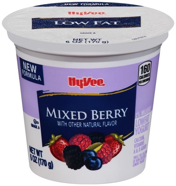 slide 1 of 1, Hy-vee Mixed Berry Lowfat Yogurt, 6 oz