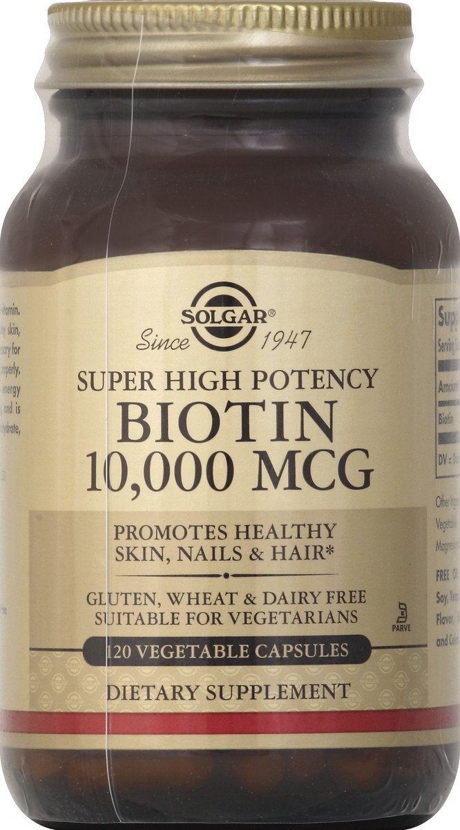 slide 2 of 2, Solgar Biotin, Super High Potency, 10,000 mcg, Vegetable Capsules, 120 ct