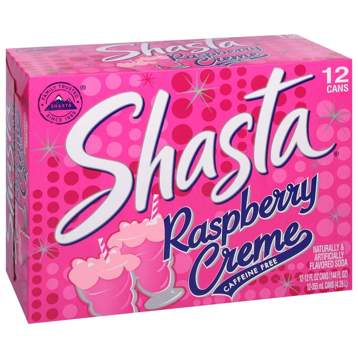 slide 2 of 9, Shasta Caffeine Free Raspberry Creme Soda 12 - 12 fl oz Cans, 144 oz