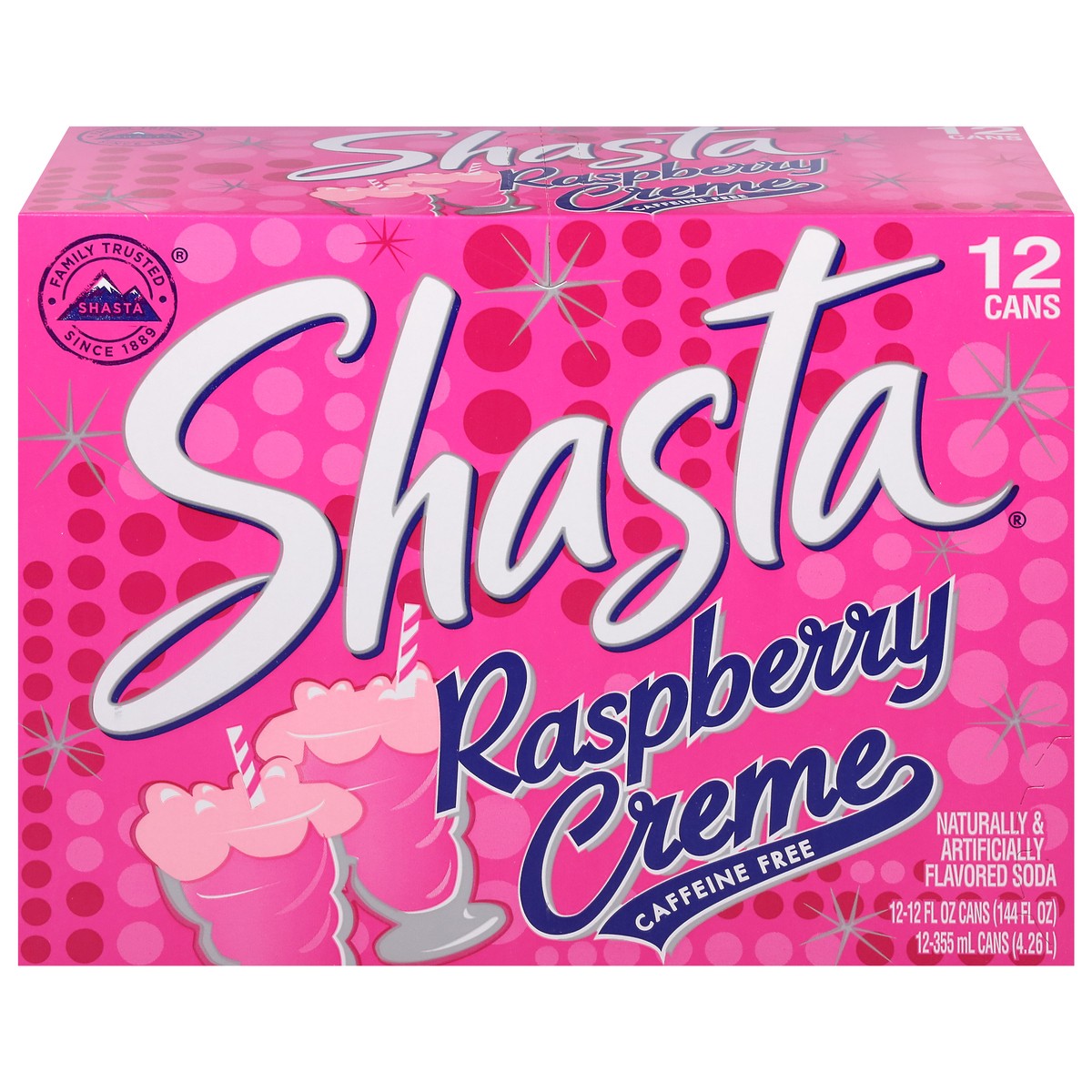 slide 1 of 9, Shasta Caffeine Free Raspberry Creme Soda 12 - 12 fl oz Cans, 144 oz