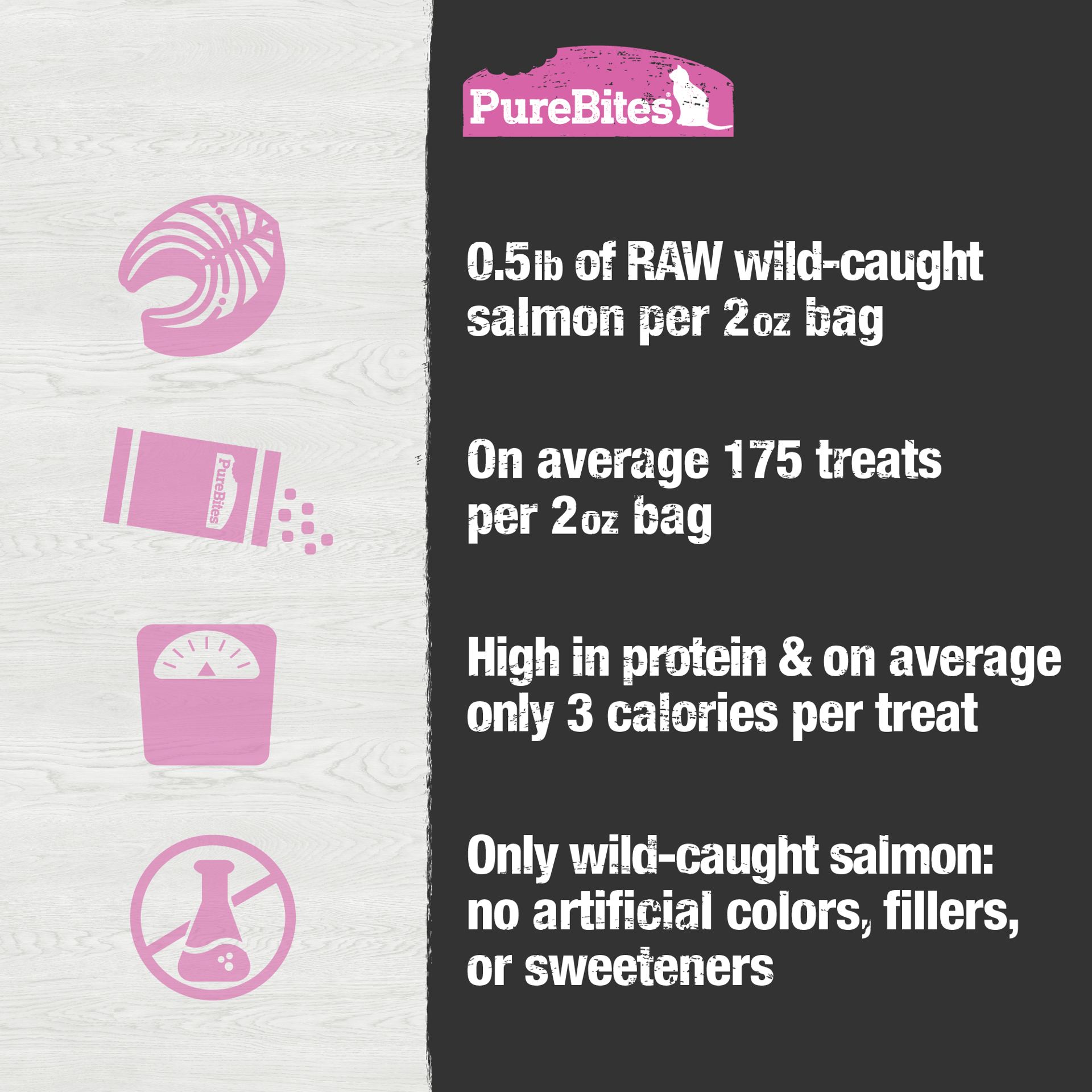 slide 4 of 5, PureBites Freeze Dried Salmon Cat Treats 57g | 1 Ingredient | Made in USA, 57 g