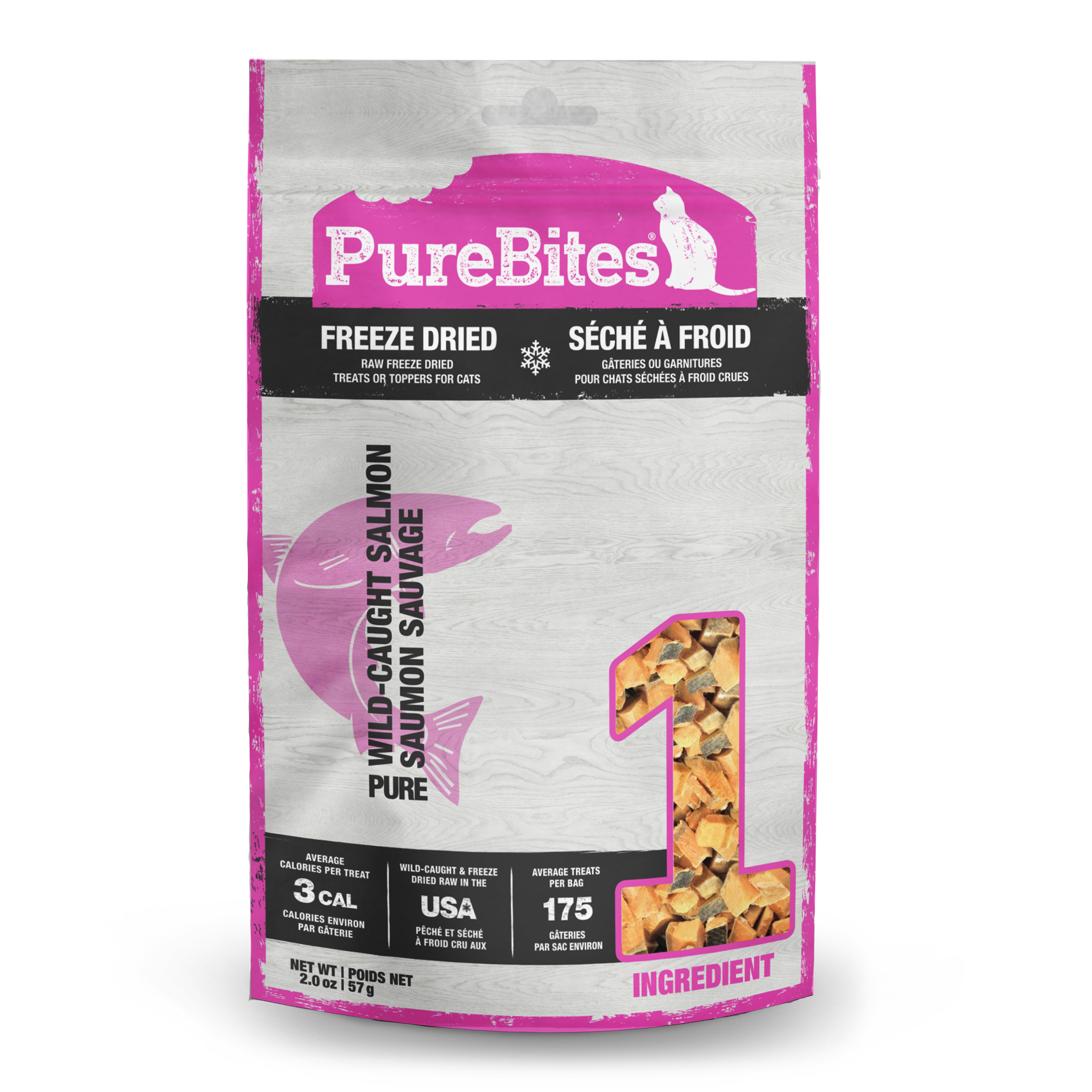 slide 1 of 5, PureBites Freeze Dried Salmon Cat Treats 57g | 1 Ingredient | Made in USA, 57 g