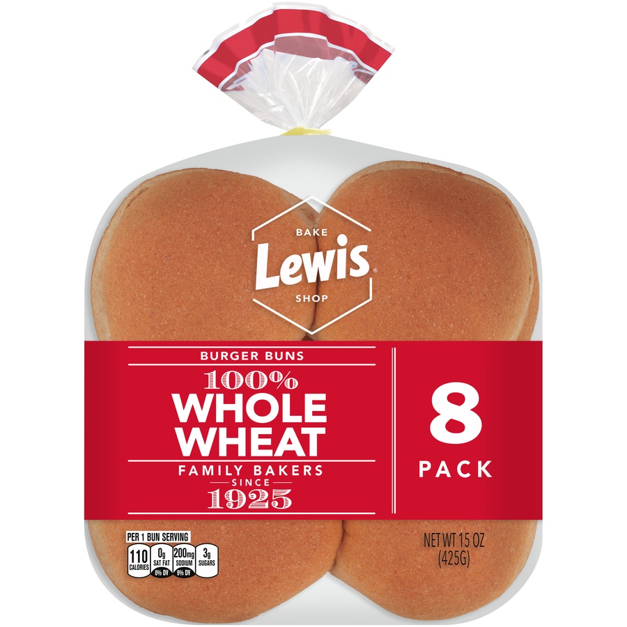 slide 1 of 8, Lewis Whole Wheat Hamburger Bun, 14 oz