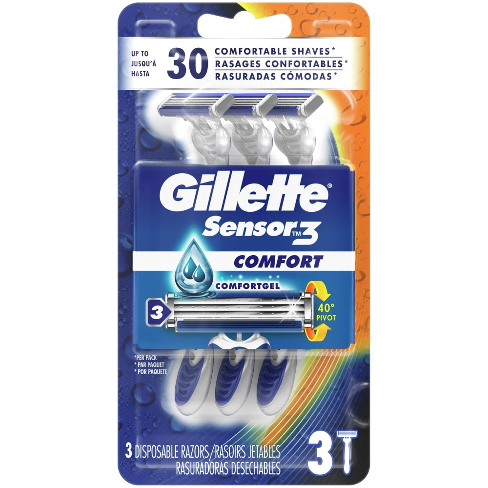 slide 1 of 1, Gillette Sensor3 Men's Disposable Razors, 3 ct