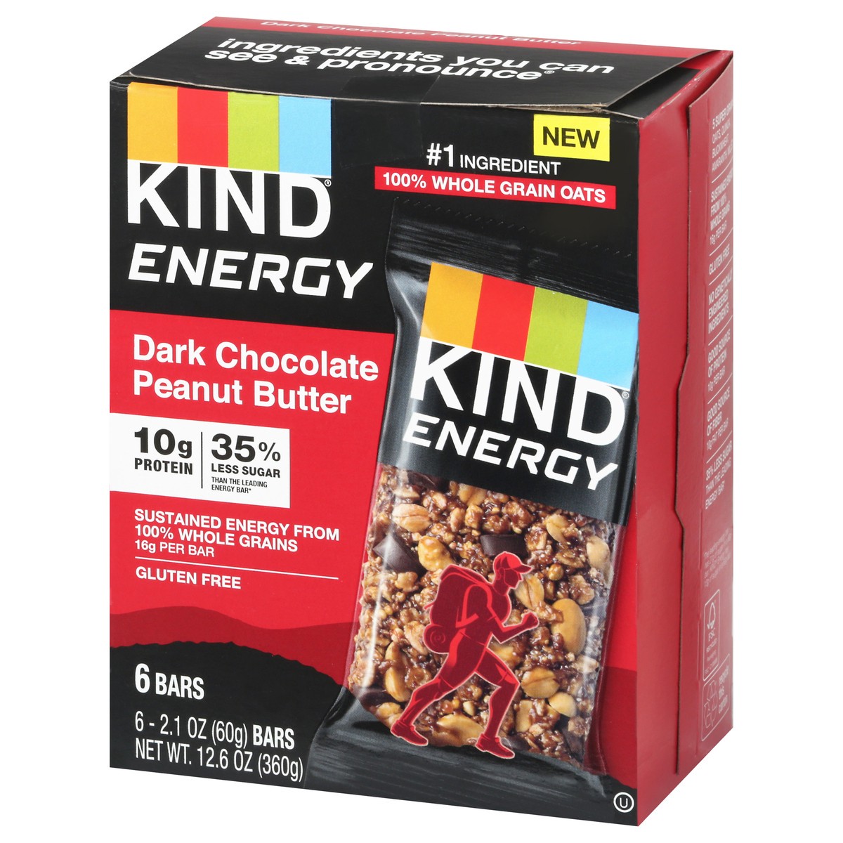 slide 3 of 9, KIND ENERGY Dark Chocolate Peanut Butter, 10g Protein, Energy Bars, 2.1 OZ, (6 Count), 6 ct