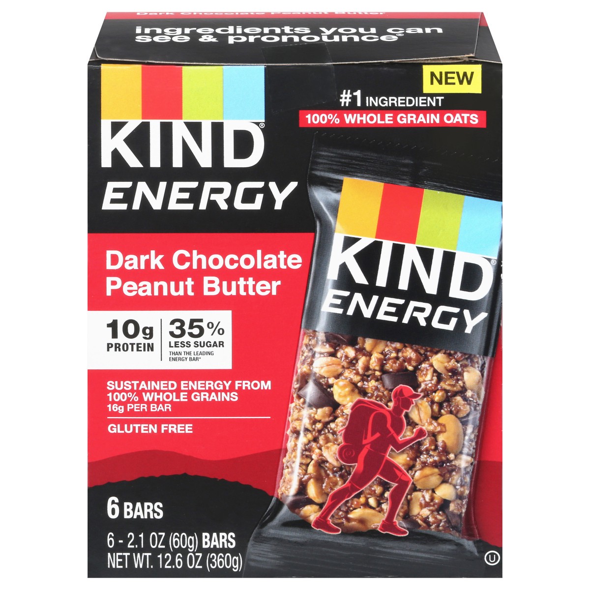 slide 1 of 9, KIND ENERGY Dark Chocolate Peanut Butter, 10g Protein, Energy Bars, 2.1 OZ, (6 Count), 6 ct