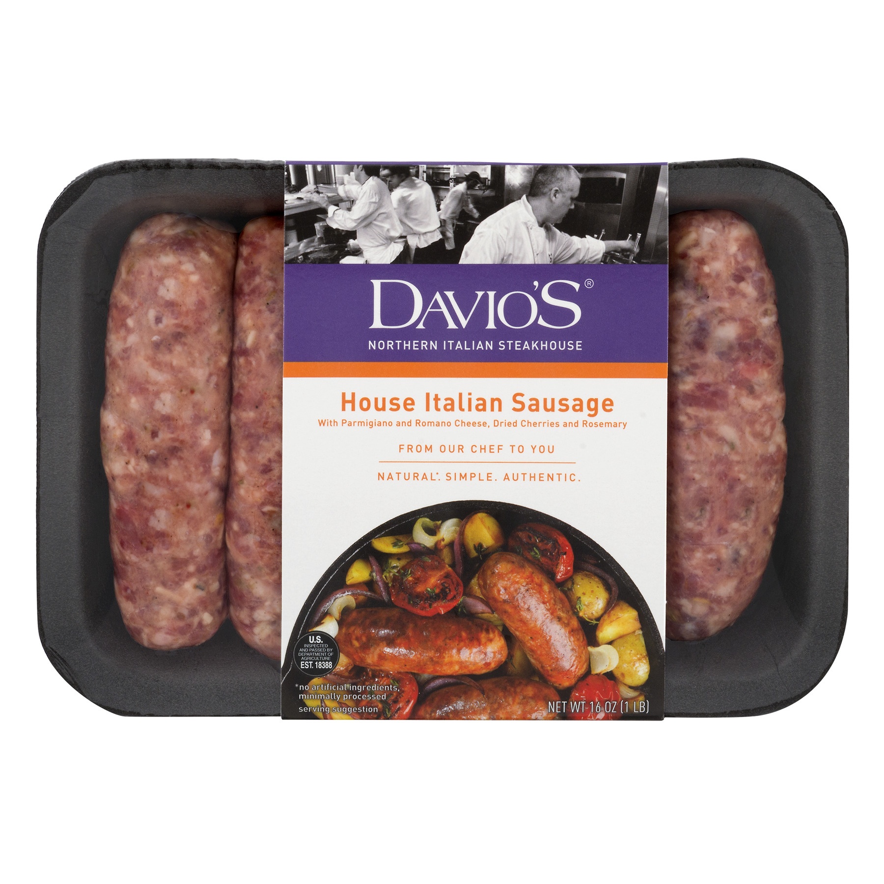slide 1 of 1, Davio's House Italian Sausage, 16 oz