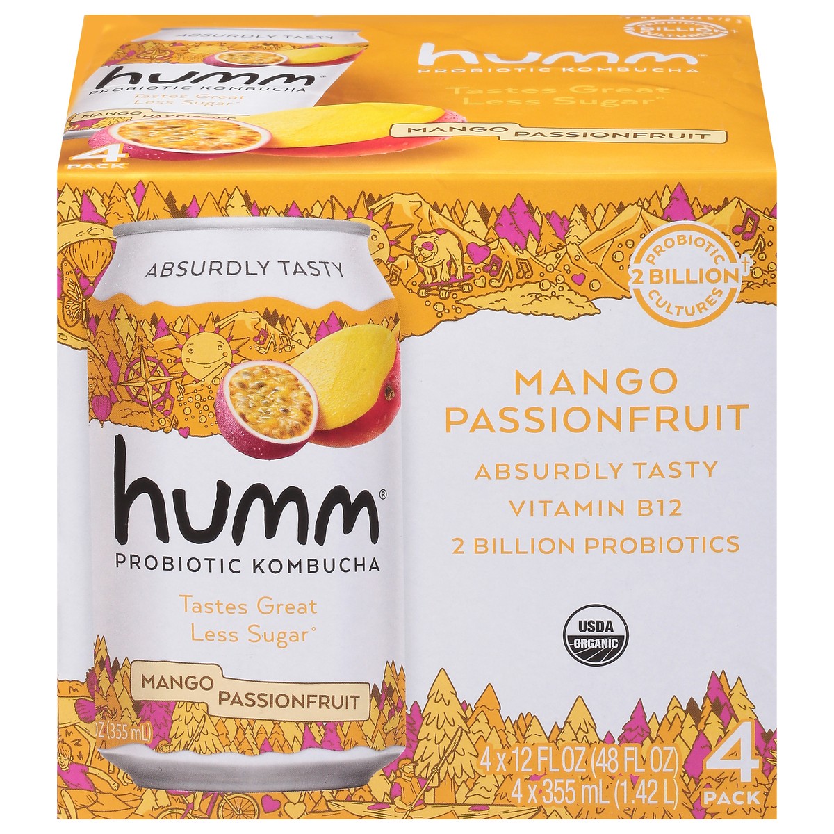 slide 1 of 1, Humm Mango Passionfruit Kombucha 4 - 12 fl oz Cans, 4 ct