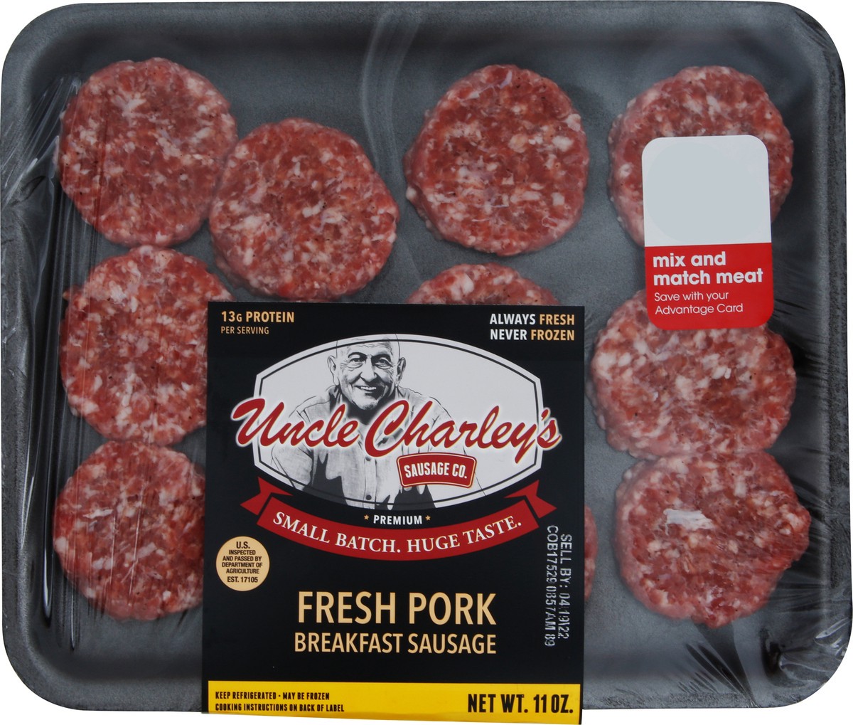 slide 4 of 7, Uncle Charley's Sausage Co. Premium Fresh Pork Breakfast Sausage 11 oz, 11 oz