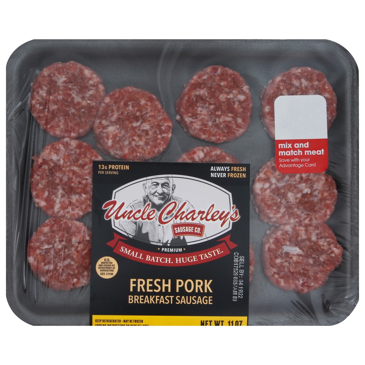 slide 6 of 7, Uncle Charley's Sausage Co. Premium Fresh Pork Breakfast Sausage 11 oz, 11 oz