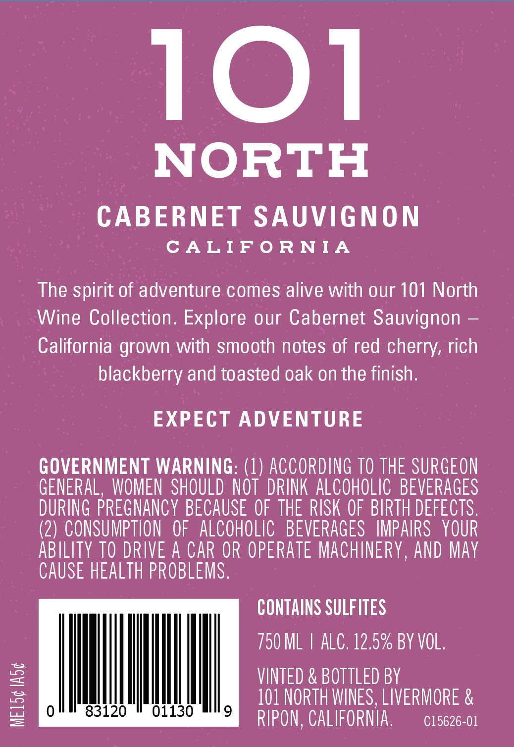 slide 4 of 4, 101 North Cabernet Sauvignon California Wine, 750mL Bottle, 12.5% ABV, 750 ml