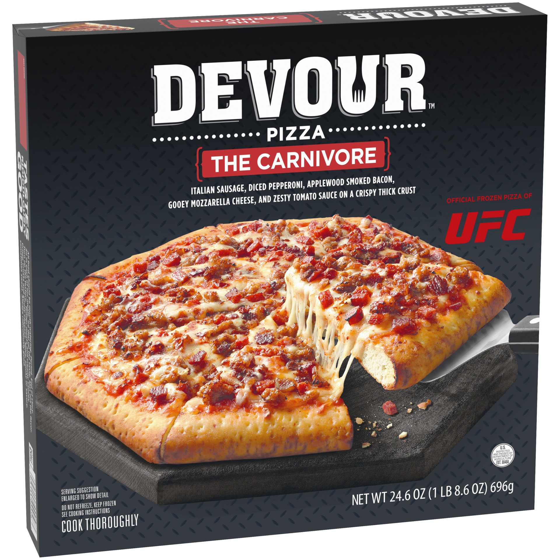 slide 8 of 12, DEVOUR The Carnivore Meat Lovers Frozen Pizza, 24.6 oz Box, 24.6 oz