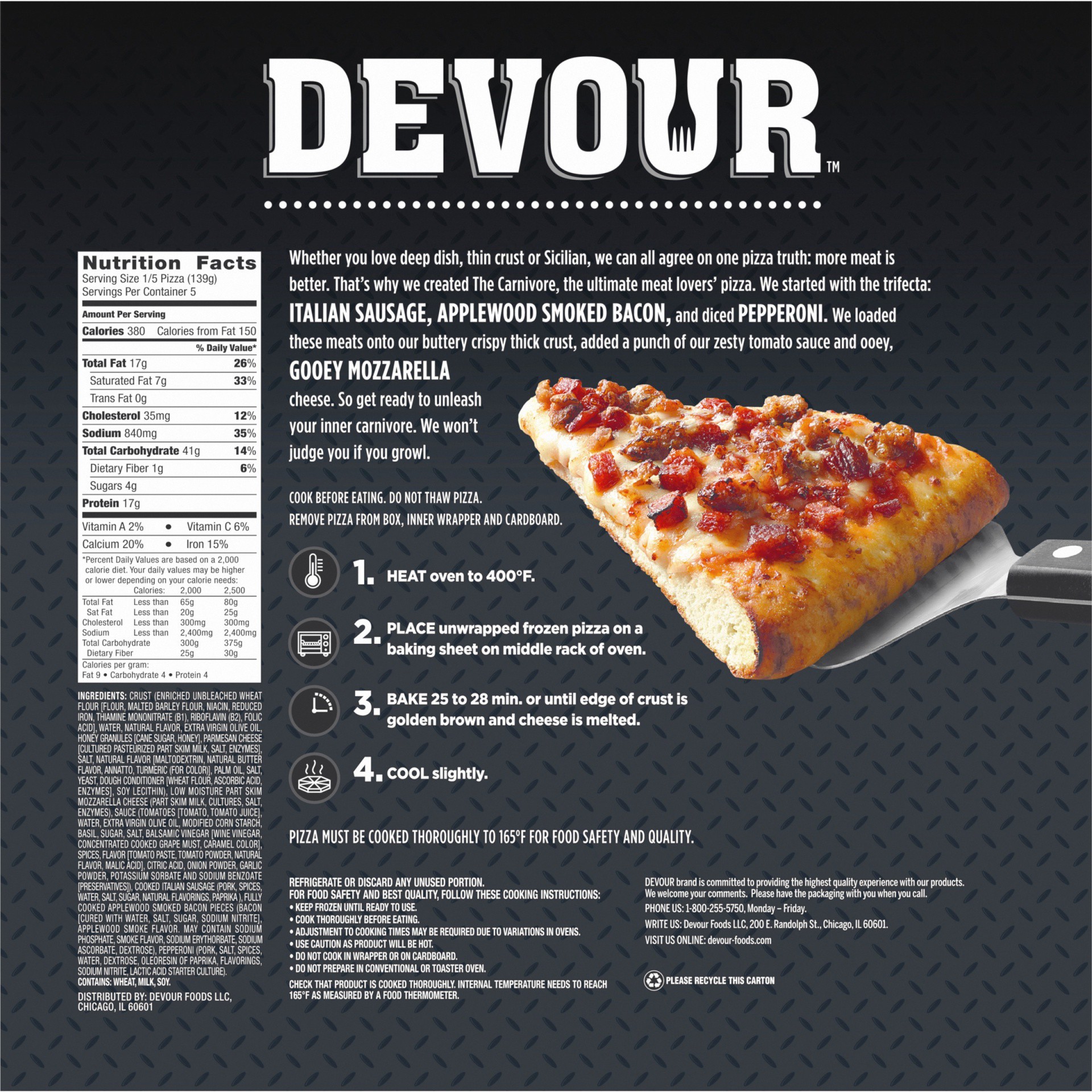 slide 10 of 12, DEVOUR The Carnivore Meat Lovers Frozen Pizza, 24.6 oz Box, 24.6 oz