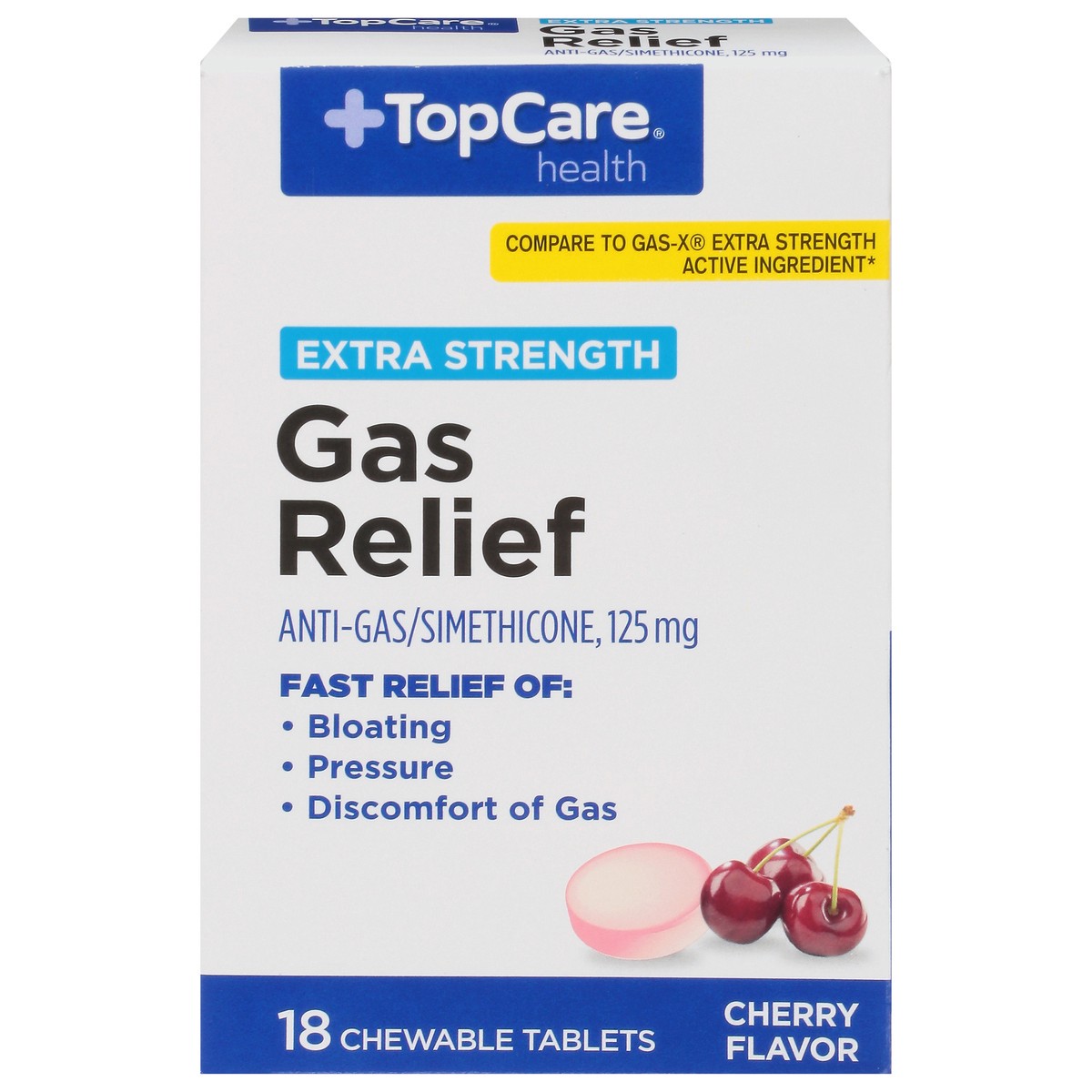 slide 8 of 16, Topcare Gas Relief Chrry Chews, 18 ct