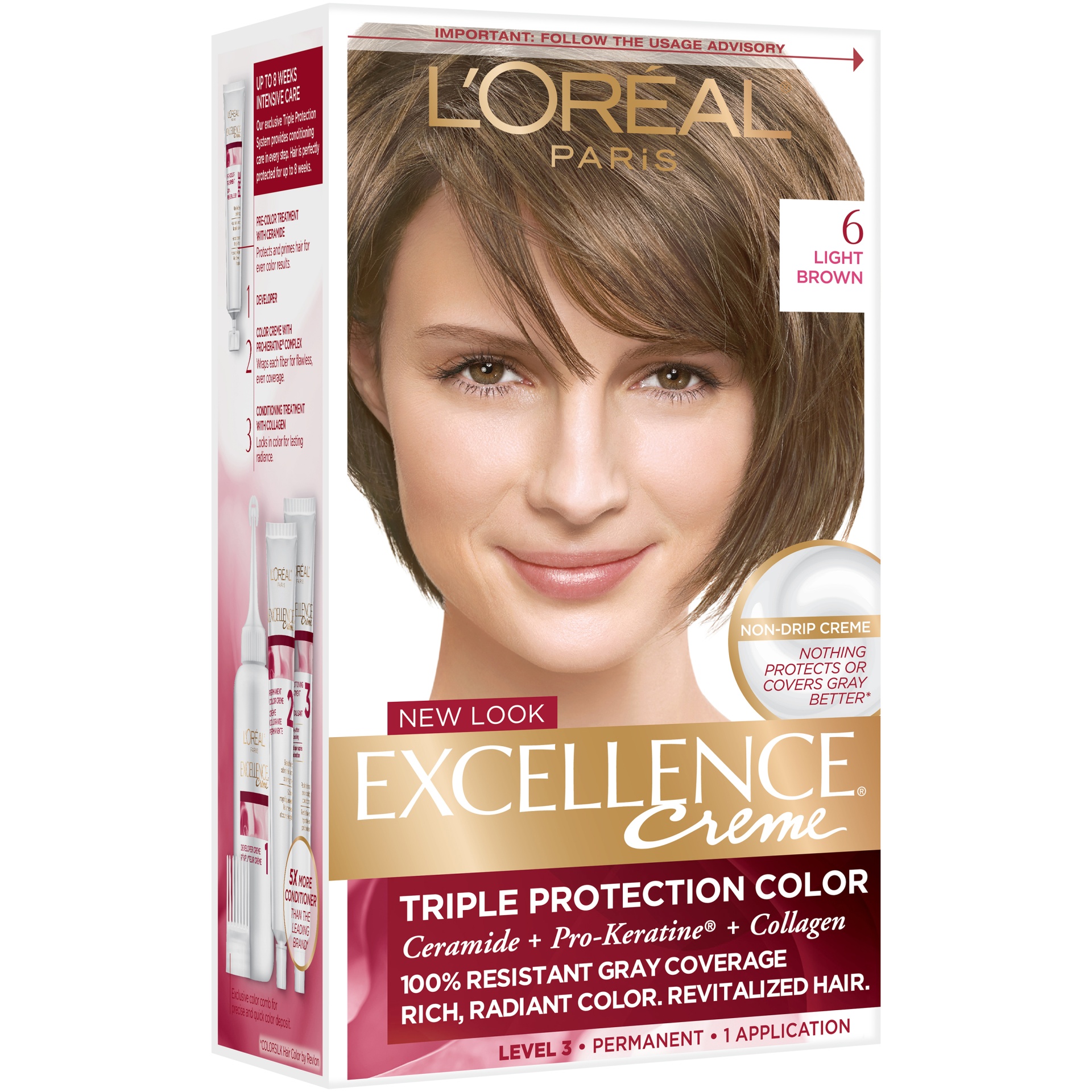 slide 3 of 7, L'Oréal Excellence Non-Drip Creme - 6 Light Brown, 1 ct