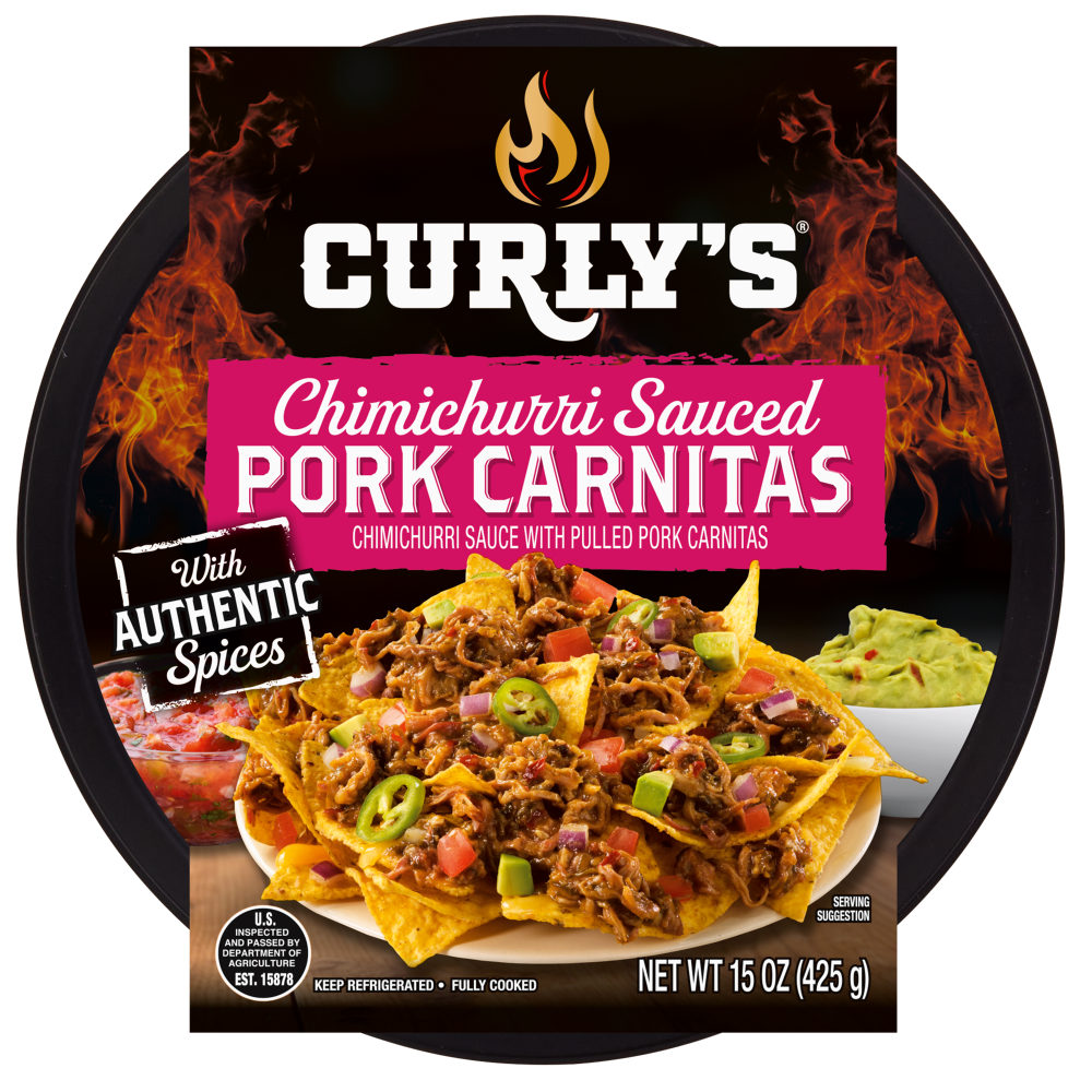 slide 1 of 1, Curly's **Chimichurri Pork Carnitas, 15 oz