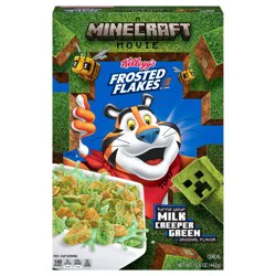 Kellogg''s Frosted Flakes A Minecraft Movie Breakfast Cereal, Kids Cereal, Family Breakfast, Creeper Green Original, 15.6oz Box (1 Box)