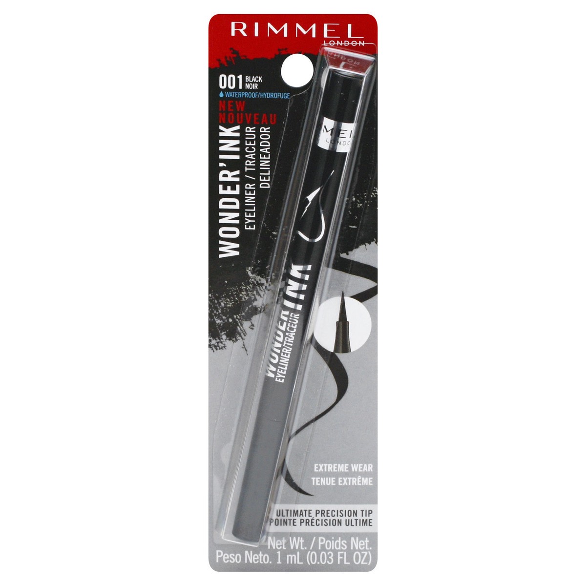 slide 12 of 12, COTY RIMMEL LONDON Rimmel London Wonder''Ink Eyeliner, Matte Finish, Waterproof, Long-Wearing, 001, Black, 0.03oz, 0.03 fl oz