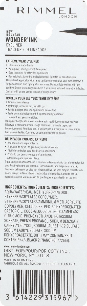 slide 9 of 12, COTY RIMMEL LONDON Rimmel London Wonder''Ink Eyeliner, Matte Finish, Waterproof, Long-Wearing, 001, Black, 0.03oz, 0.03 fl oz