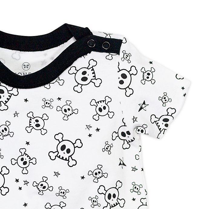 slide 5 of 5, The Honest Company Honest Baby Newborn Tossed Skulls Organic Cotton Rompers - White/Black, 2 ct