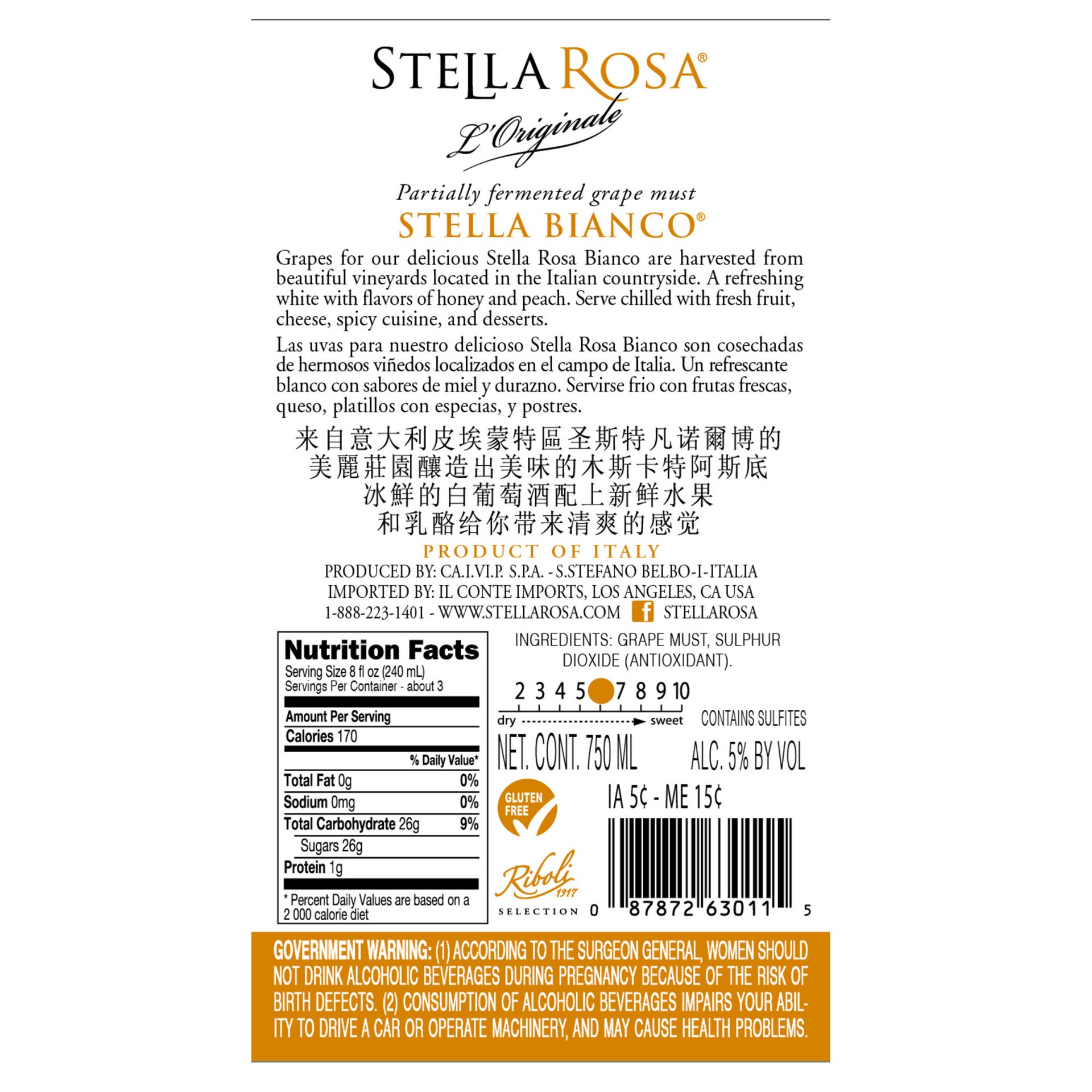 slide 5 of 5, Stella Rosa Stella Bianco Semi-Sweet White Wine 750mL, 750 ml