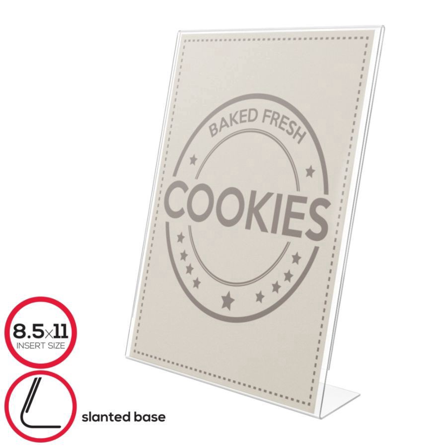 slide 7 of 10, Deflect-O Anti-Glare Slanted Sign Holder, Portrait, Clear, 11 in x 8 1/2 in