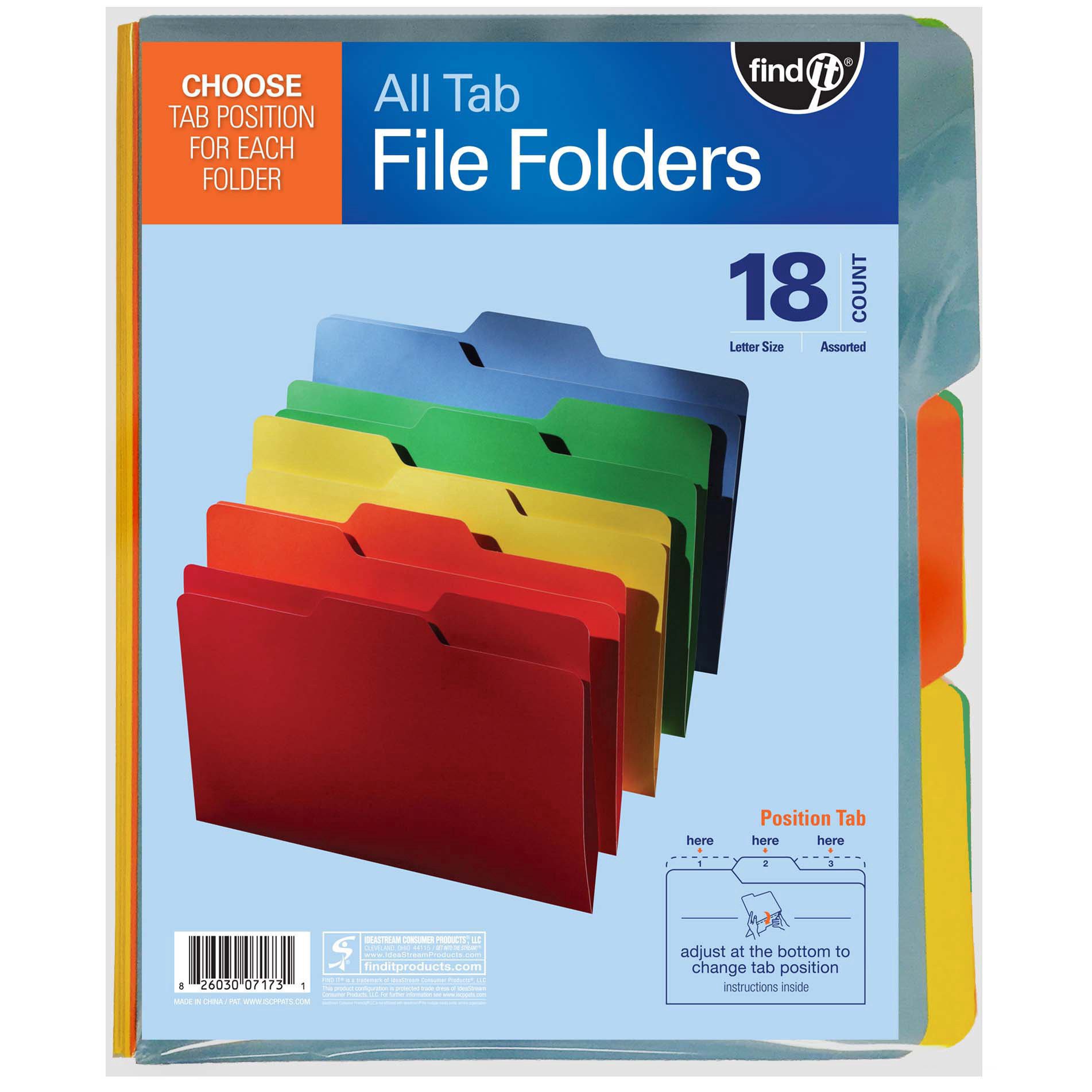 slide 1 of 1, Find-It 18 Letter Assorted Colors File Folders, 18 ct