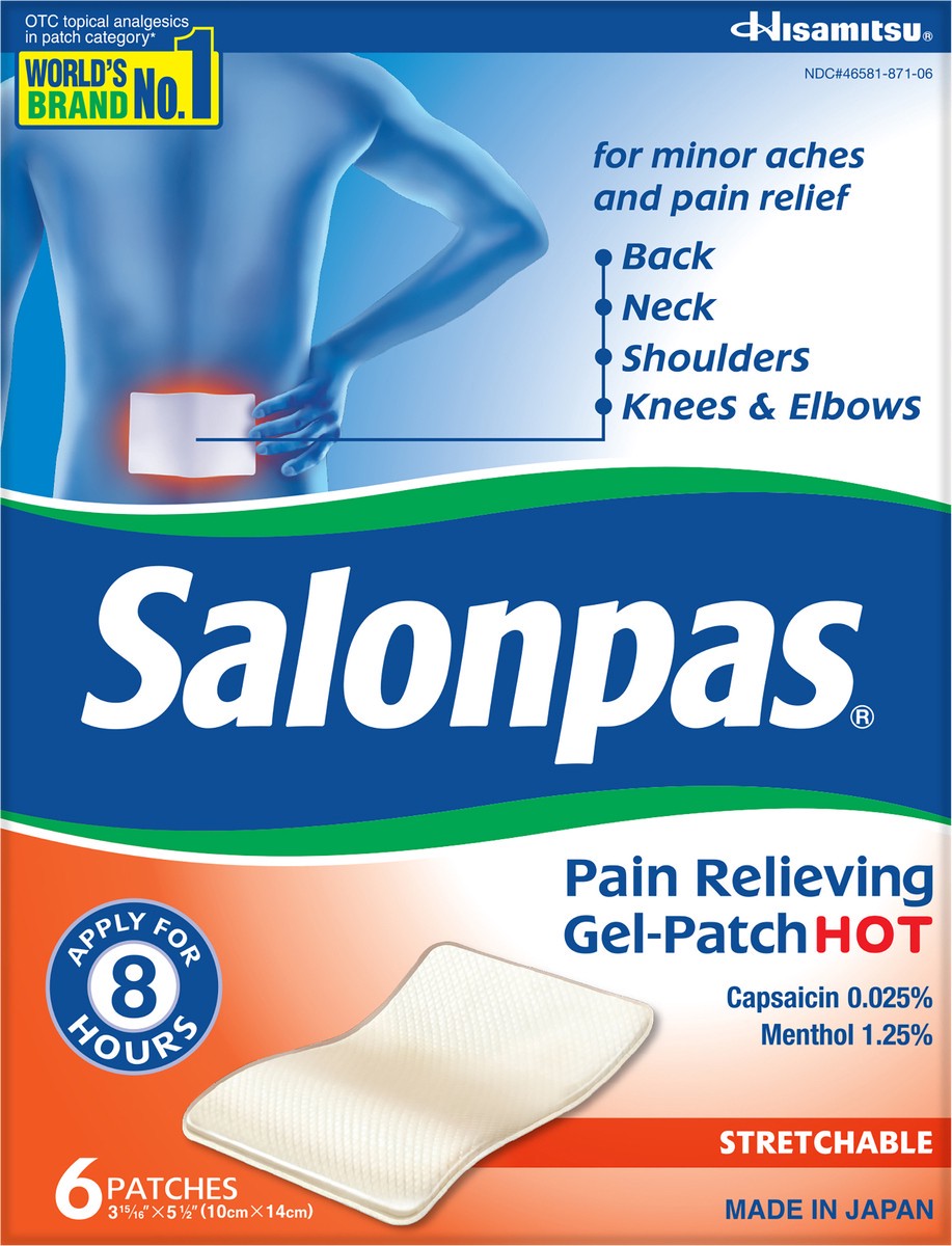 slide 5 of 7, Salonpas Hot Pain Relief Gel Patch, 6 ct