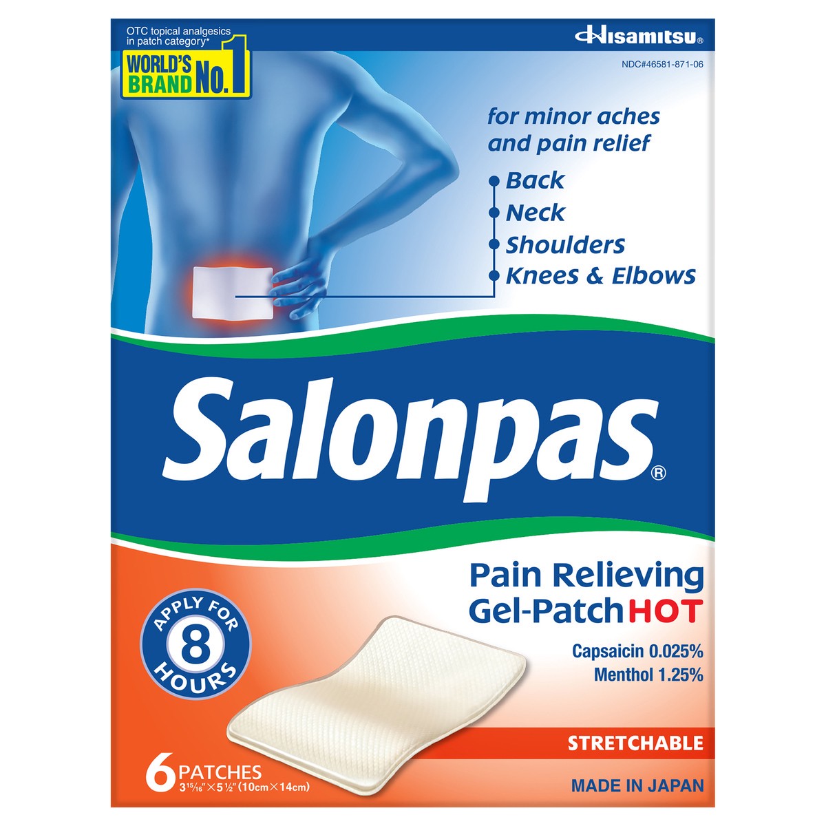 slide 1 of 7, Salonpas Hot Pain Relief Gel Patch, 6 ct