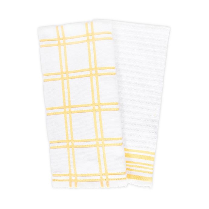 slide 1 of 5, KitchenSmart Colors Plaid Windowpane Kitchen Towels - Canary, 2 ct