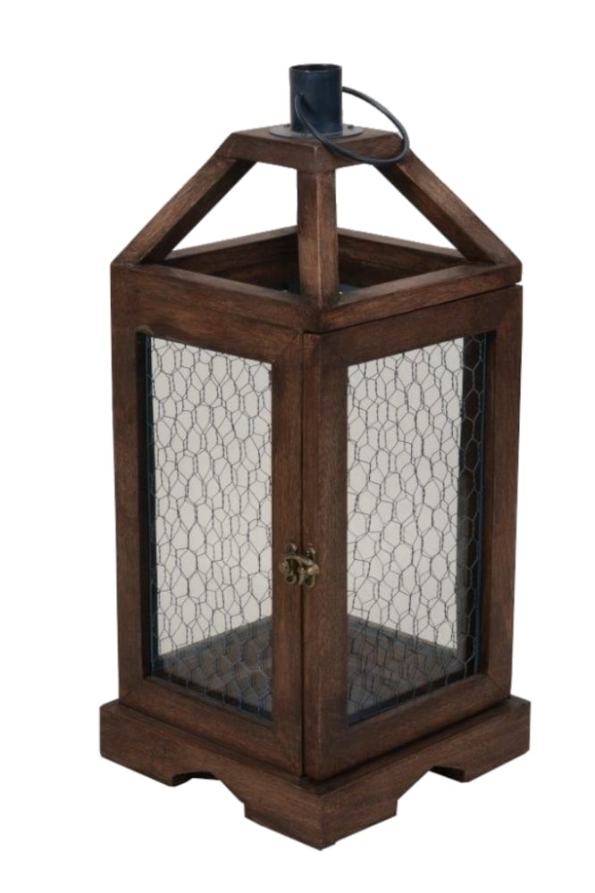 slide 1 of 1, HD Designs Mill Steel Wood Glass Lantern - Brown, 1 ct