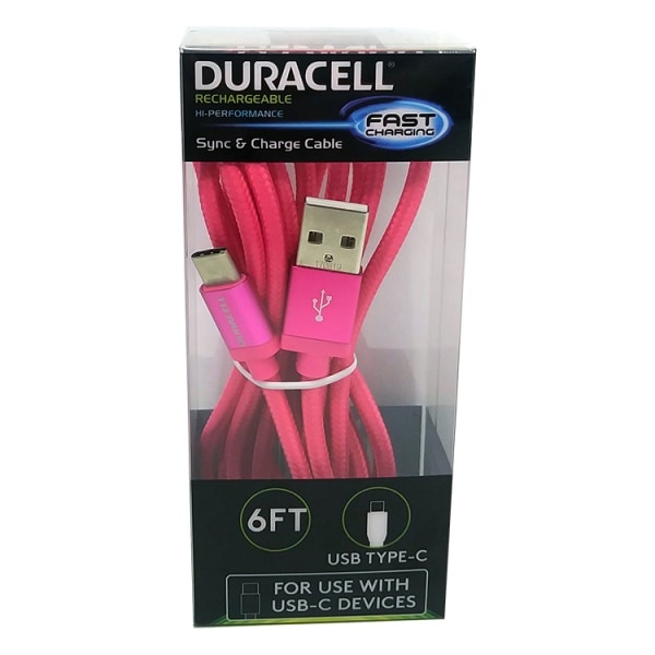 slide 1 of 2, Duracell Usb Type-C Cable, 6', Pink, Le2312, 1 ct