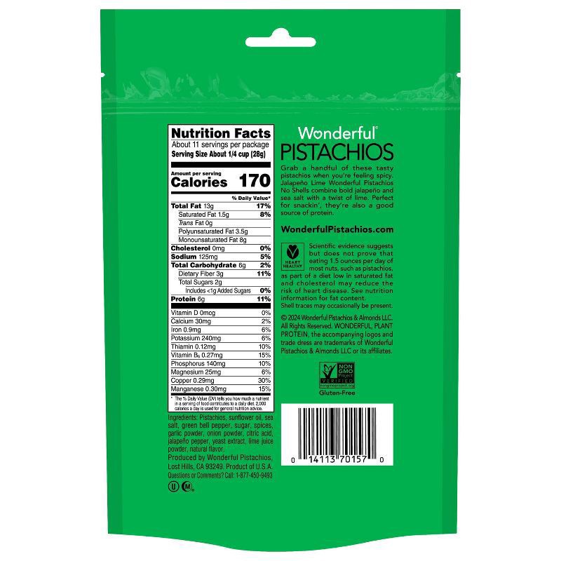 slide 2 of 4, Wonderful Pistachios, No Shells Jalapeño Lime Flavored Nuts, 11 Ounce Bag, 11 oz