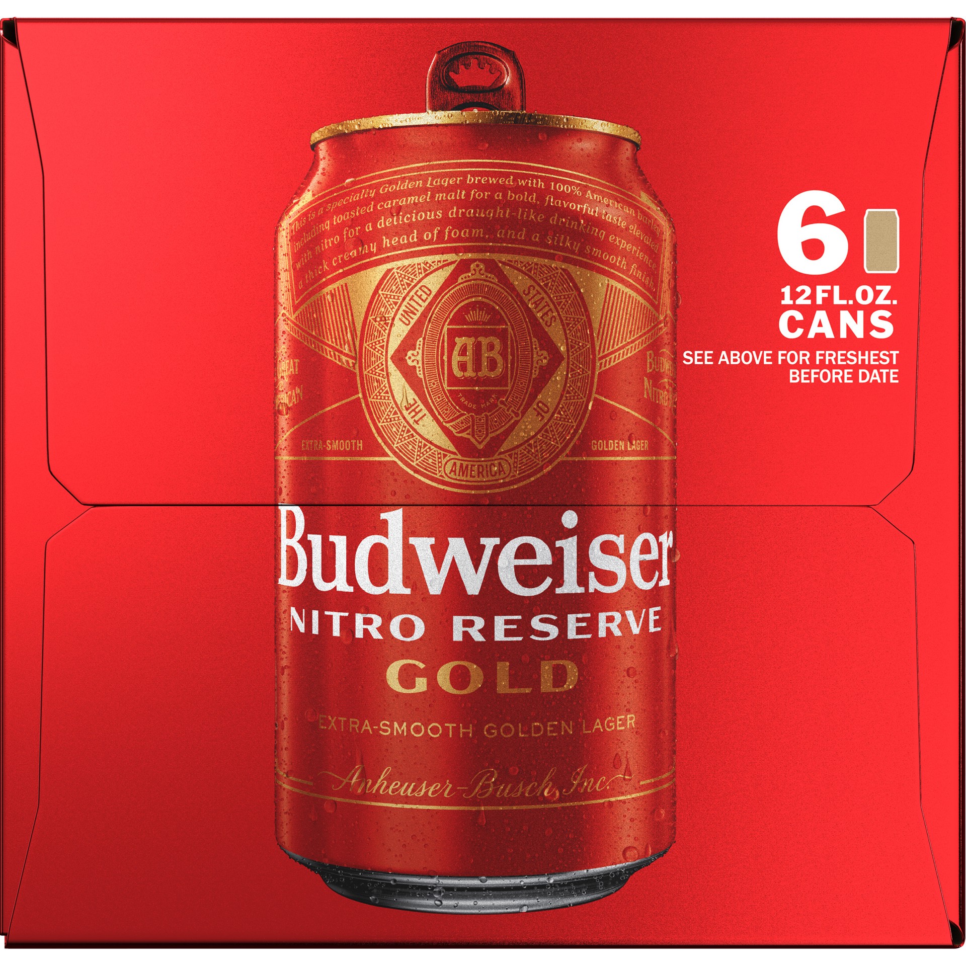 slide 3 of 5, Budweiser Nitro Reserve Gold Lager, 6 Pack 12 fl. oz. Cans, 5% ABV, 6 ct; 12 oz