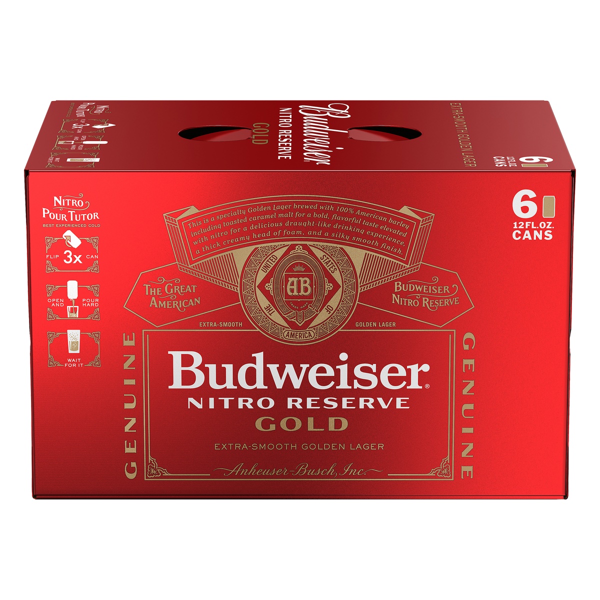 slide 1 of 1, Budweiser Nitro Reserve Gold Lager, 6 ct; 12 oz