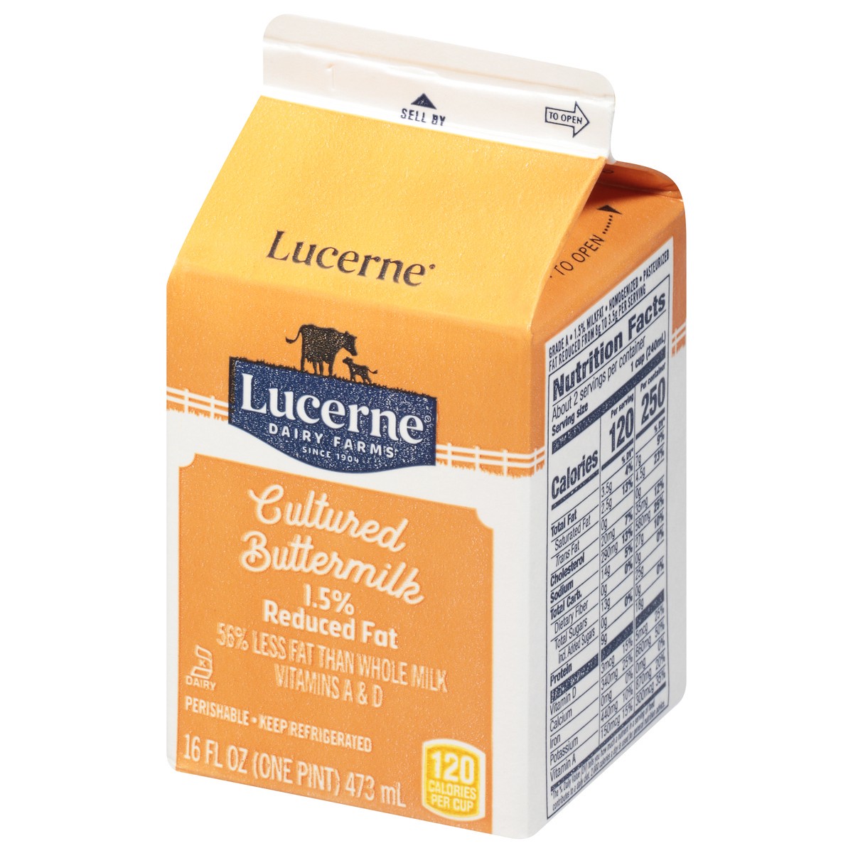 slide 3 of 9, Lucerne Dairy Farms Lucerne Buttermilk Cultured Reduced Fat 1.5% - Pint, 16 oz