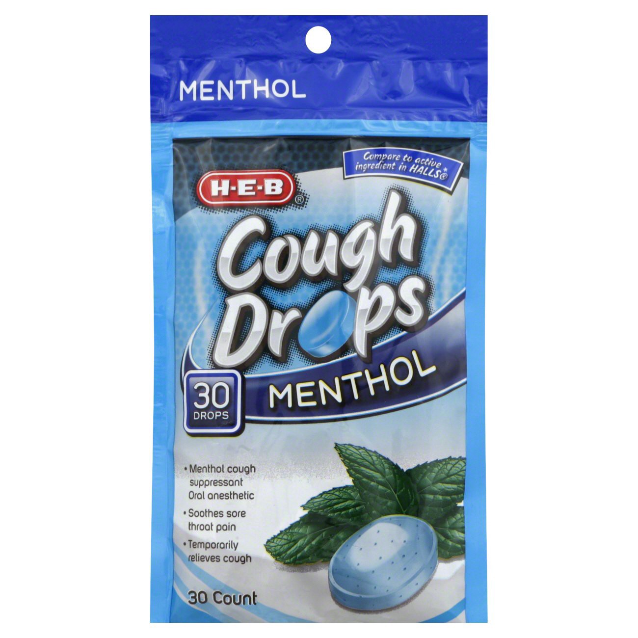 slide 1 of 1, H-E-B Menthol Cough Drops, 30 ct