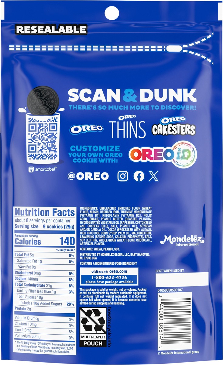 slide 2 of 14, NABISCO MINI PEANUT BUTTER OREO COOKIE SNAK SAK, 8 oz