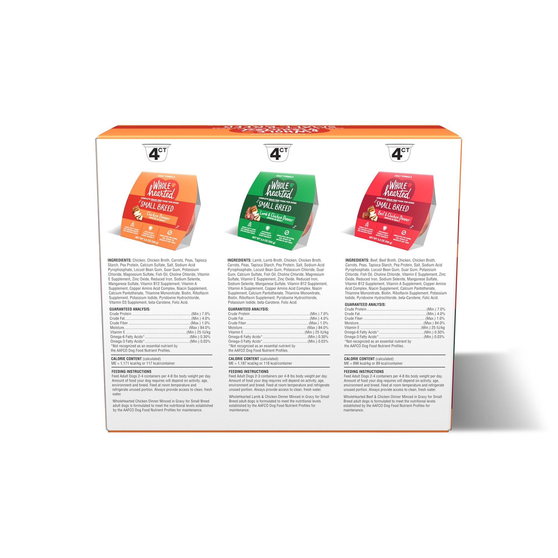 slide 2 of 2, WholeHearted Grain Free Small Breed Minced in Gravy Adult Wet Dog Food Variety Pack - 12 Count - All-Natural Ingredients - Omega-3 Fatty Acids, 1 ct