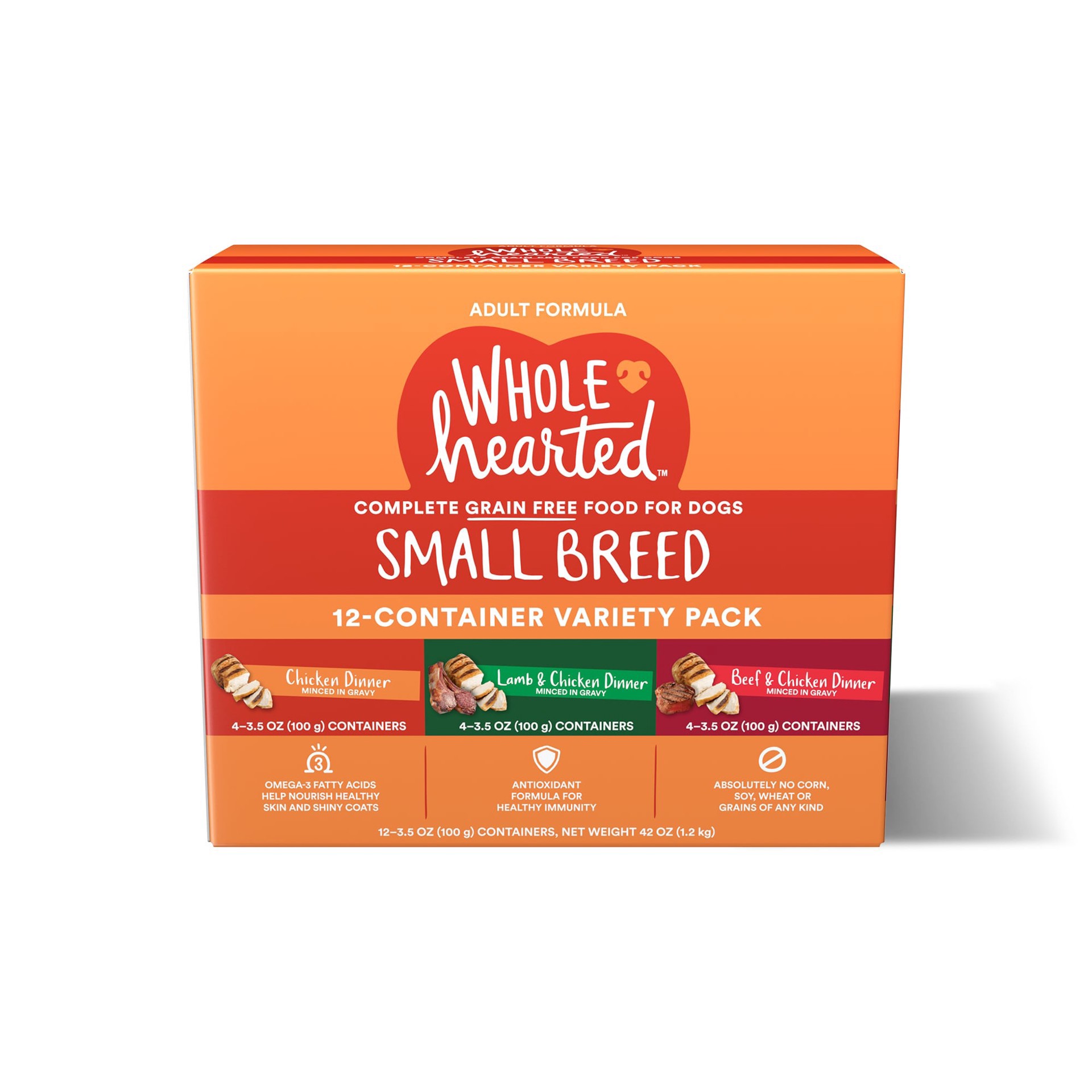 slide 1 of 2, WholeHearted Grain Free Small Breed Minced in Gravy Adult Wet Dog Food Variety Pack - 12 Count - All-Natural Ingredients - Omega-3 Fatty Acids, 1 ct